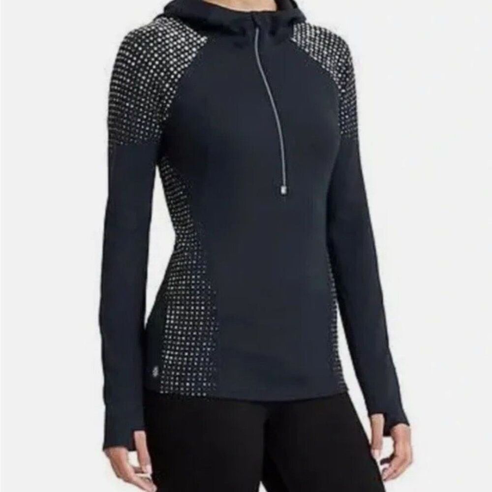 ATHLETA Running Wild 1/2 Zip Hoodie Navy White Textured Polka Dots Women's M